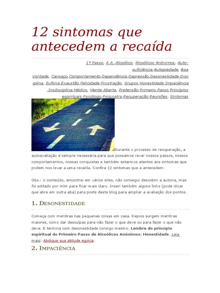 12 Sintomas de Recaída em Dependência | PDF | Alcoolismo | Bem-estar