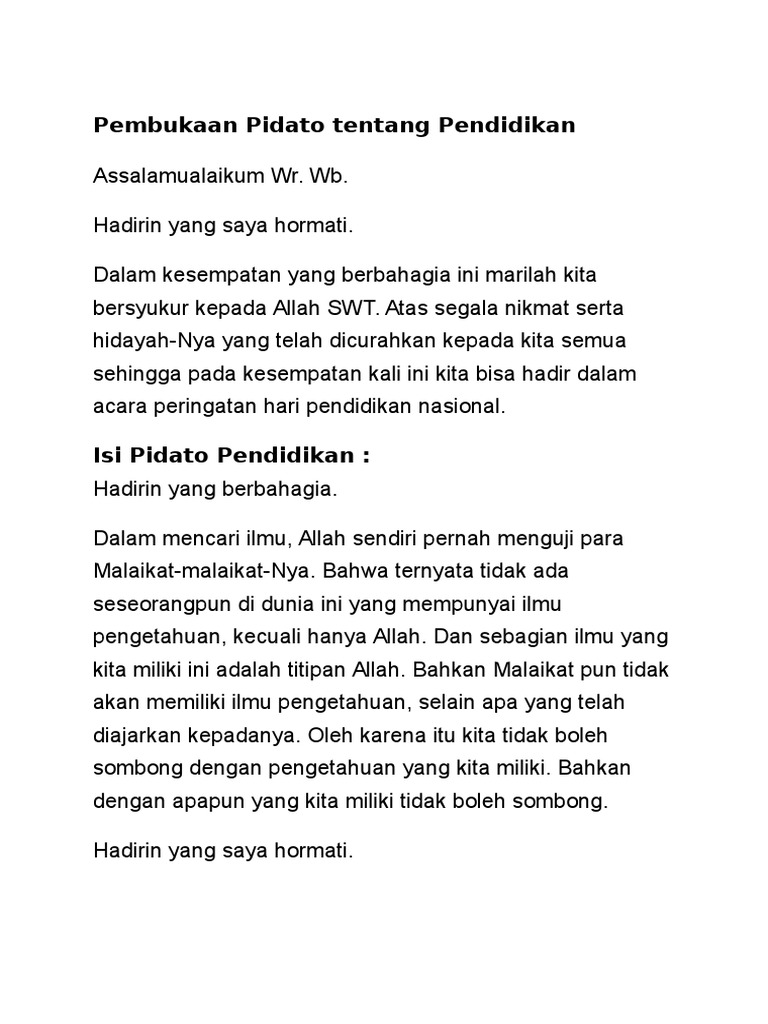 Pembukaan Pidato Tentang Pendidikan
