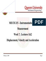 MECH215 Week07Lecture1and2 DisplacementVelocityandAcceleration PDF