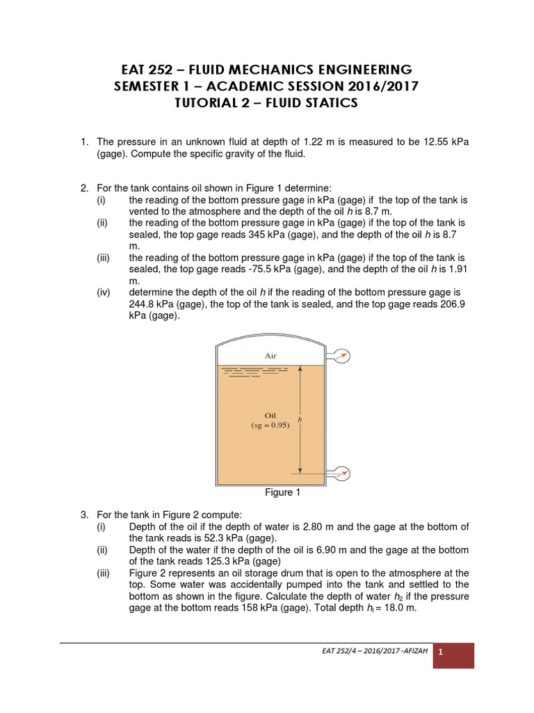 Tutorial 2 Fluid Static-2016-17 | PDF