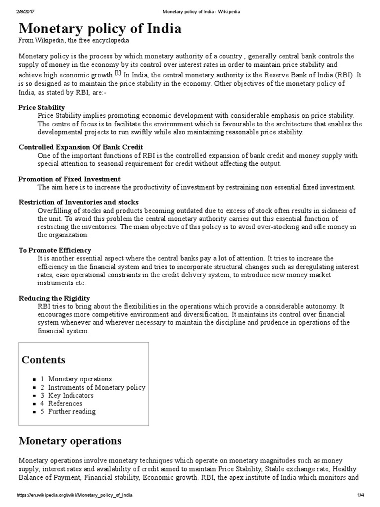 Monetary Policy of India - Wikipedia | PDF | Reserve Bank Of India ...
