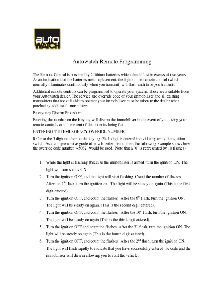 Autowatch Remote Control Programming Guide | PDF | Flash (Photography ...
