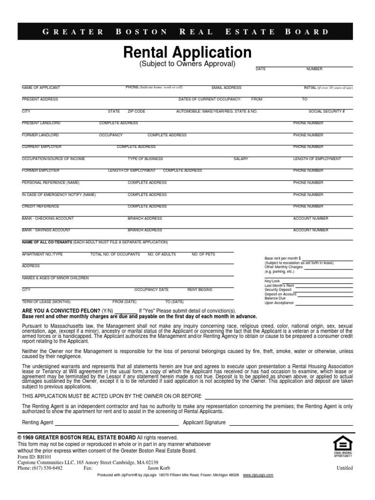 Rental Application For Boston | PDF | Lease | Renting
