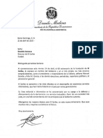 Carta de Felicitación Del Presidente Danilo Medina Por 69 Aniversario Del Periódico El Caribe