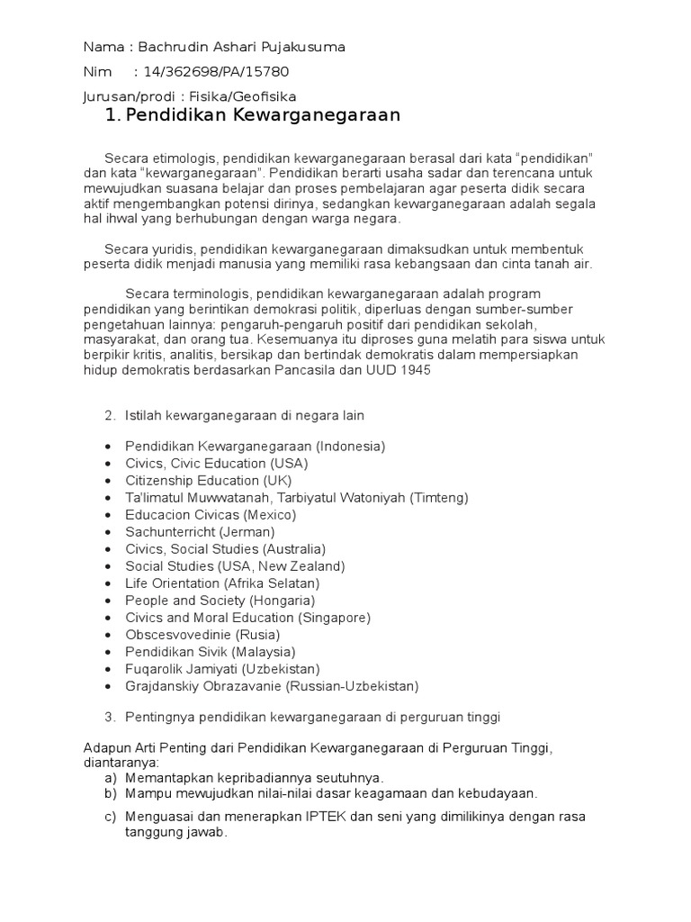 Pentingnya Pendidikan Kewarganegaraan  Di Perguruan Tinggi   Pentingnya Pendidikan Kewarganegaraan  Di Perguruan Tinggi