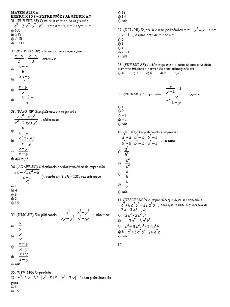 Quiz sobre simplificação de expressões algébricas - Teste de matemática  online - Solumaths