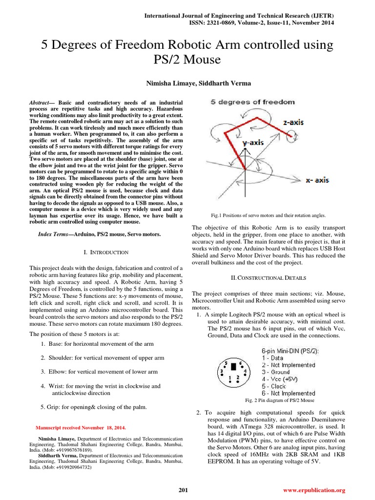 5 Degrees of Freedom Robotic Arm Controlled Using PS/2 Mouse | PDF ...