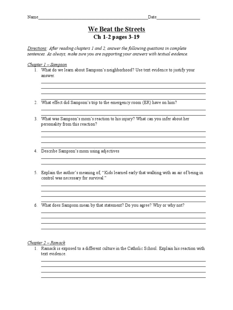 We Beat the Streets: Chapters 1-2 Analysis | PDF