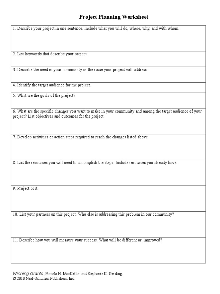 Project Planning Worksheet PDF