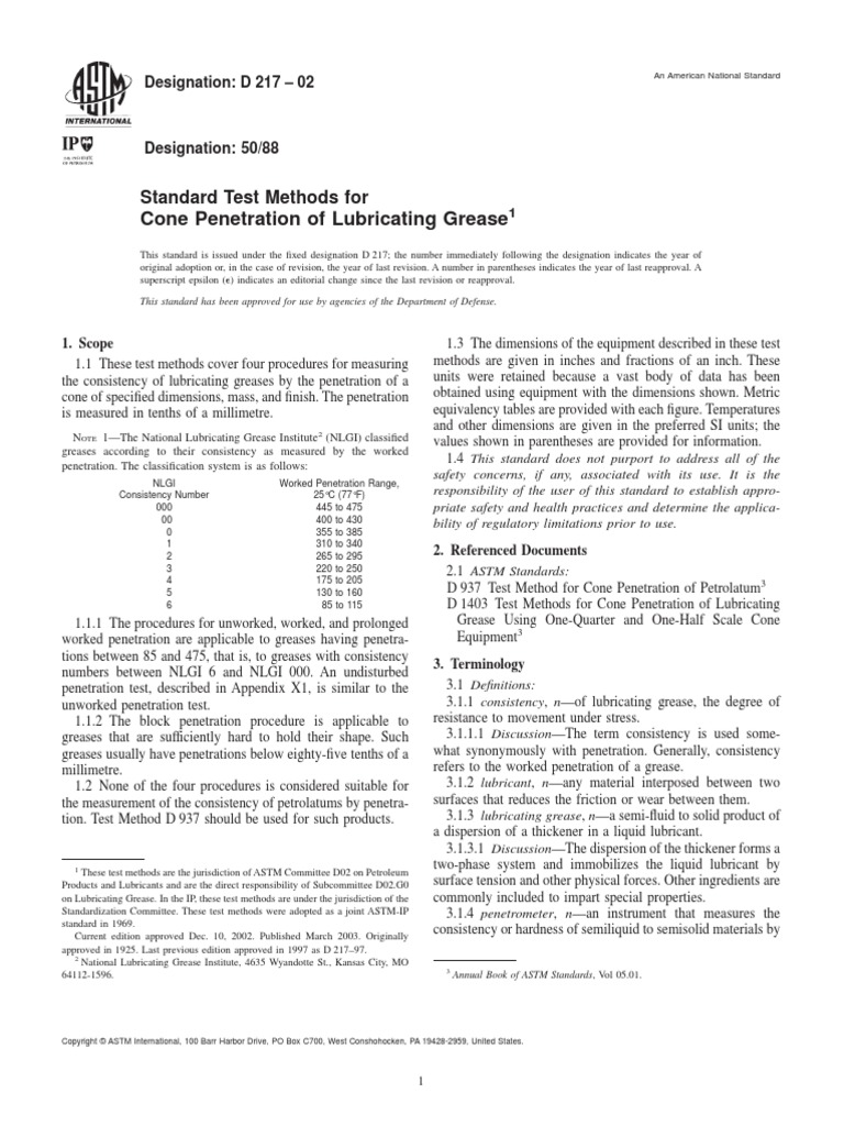 Cone Penetration of Lubricating Grease: Standard Test Methods For | PDF ...