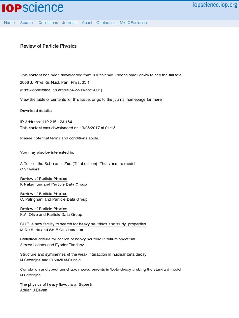 2006 Review of Particle Physics Summary | PDF | Particle Physics ...