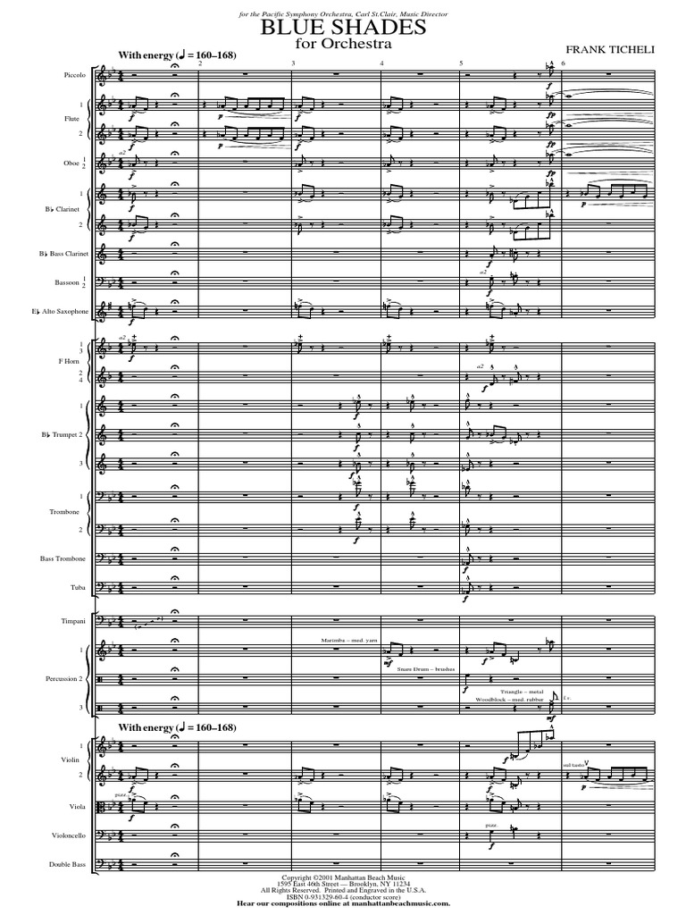 Frank Ticheli, Blue Shades PDF PDF Elementary Organology Orchestras