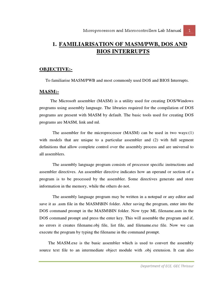 MASM and DOS Interrupts Lab Guide | PDF | Assembly Language | String ...
