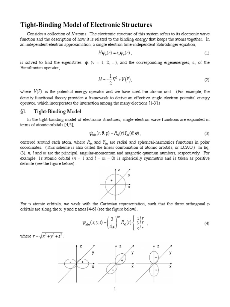 Tight-Binding Model of Electronic Structures | PDF | Atomic Orbital ...