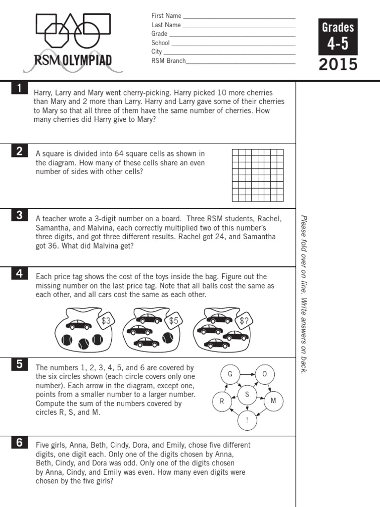 RSM Olympiad Grade 4-5 Problems | PDF | Teaching Mathematics | Leisure