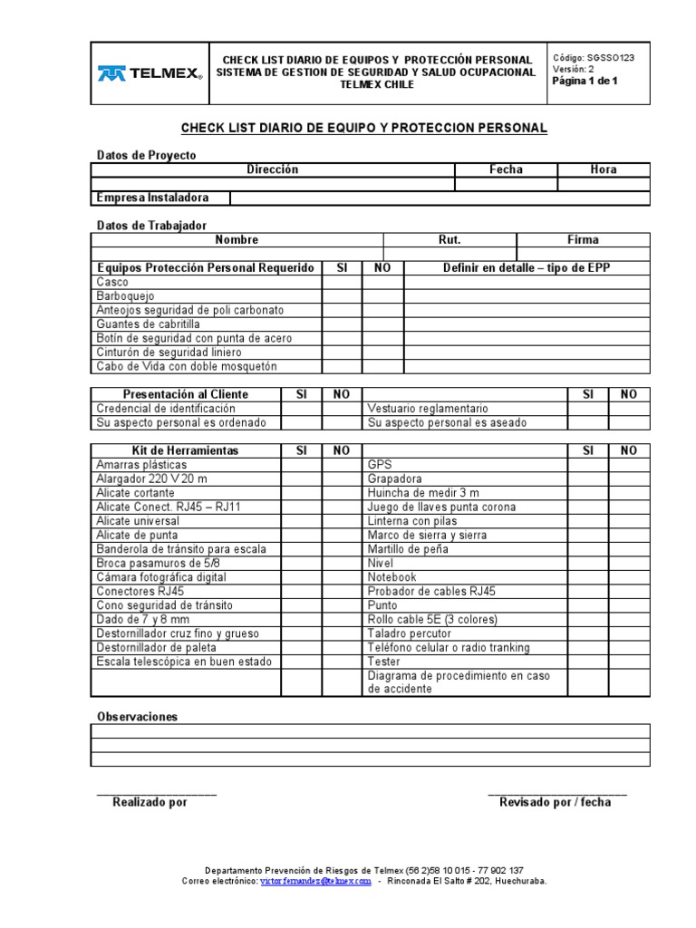 Check List Epp | PDF | Equipo | Bienes manufacturados
