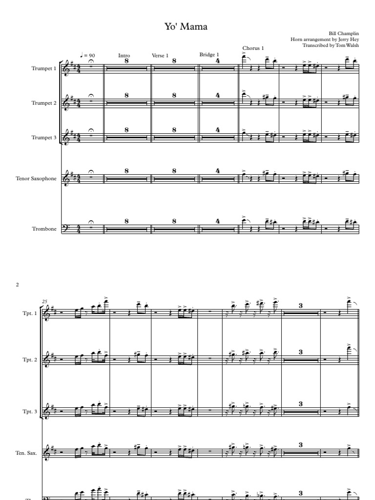 Yo - Mama - Horns - Full Score PDF | PDF | Brass Instruments Yo - Mama - Horns - Full Score PDF | PDF | Brass Instruments