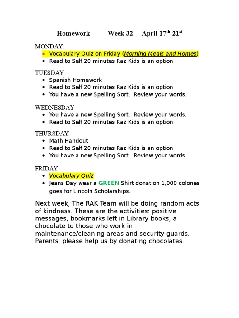Week 32 Homework Assignments | PDF