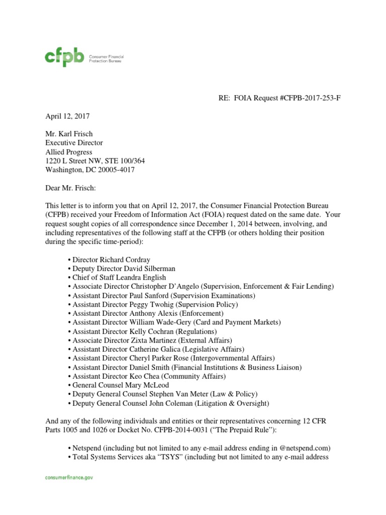 CFPB FOIA Request Response Summary | PDF | Freedom Of Information Act ...
