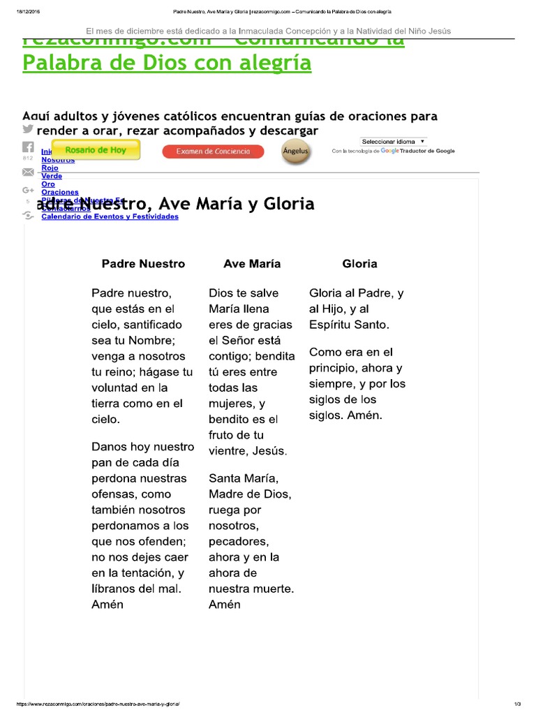 Padre Nuestro, Ave María y Gloria - Rez.. | PDF | Oración Cristiana |  Oración
