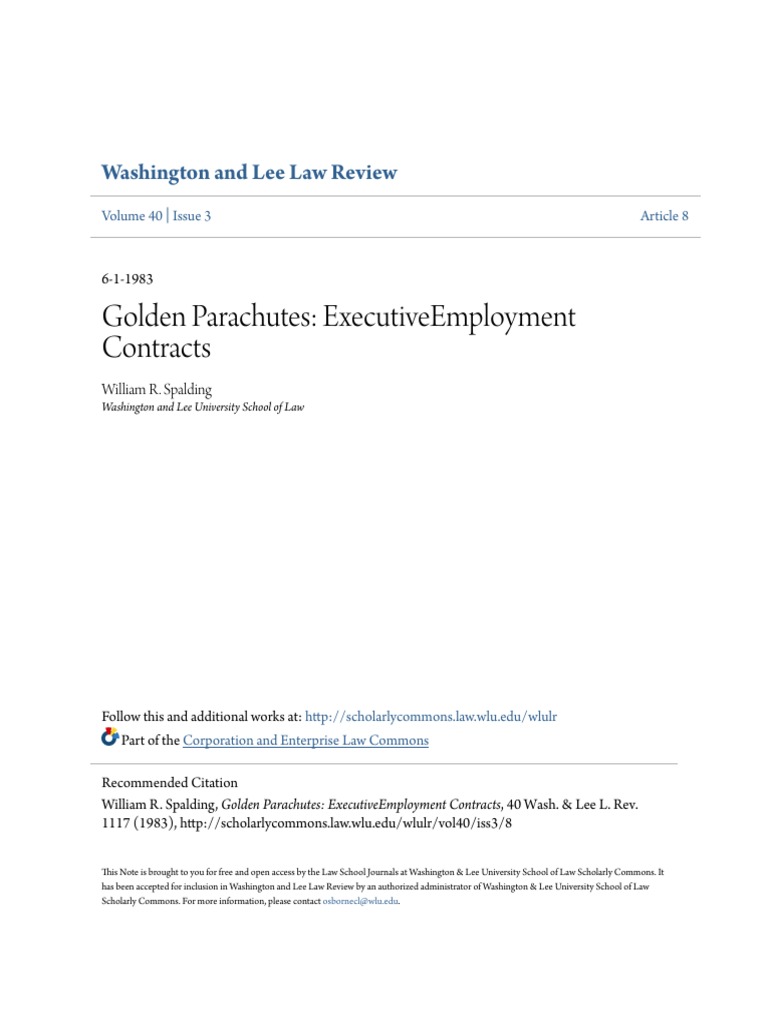 Golden Parachutes ExecutiveEmployment Contracts Board Of Directors