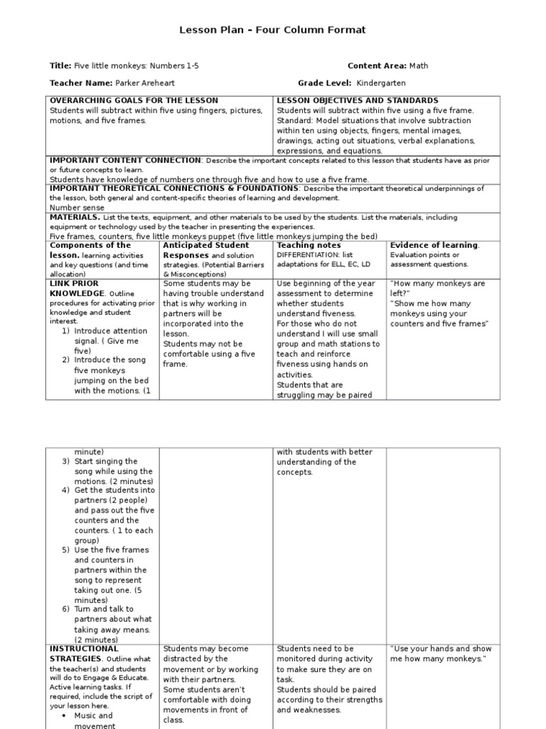 Kindergarten Math Lesson Plan: Subtraction | PDF | Lesson Plan ...