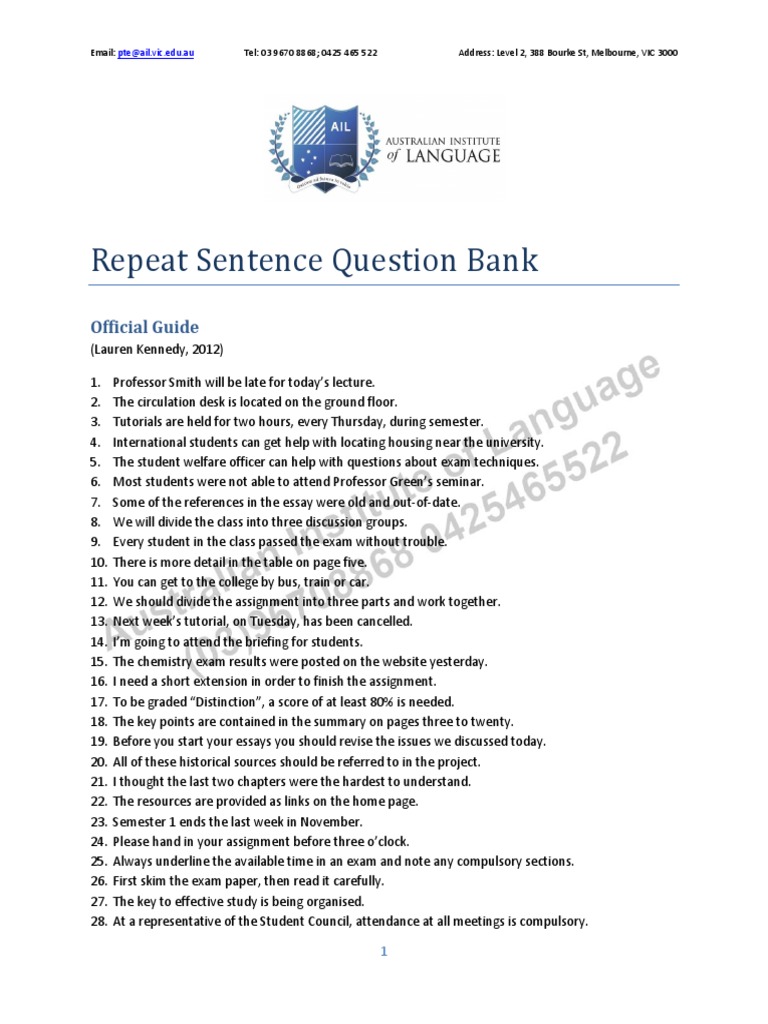 Repeate Sentence Question Collection | Lecture | Test (Assessment)