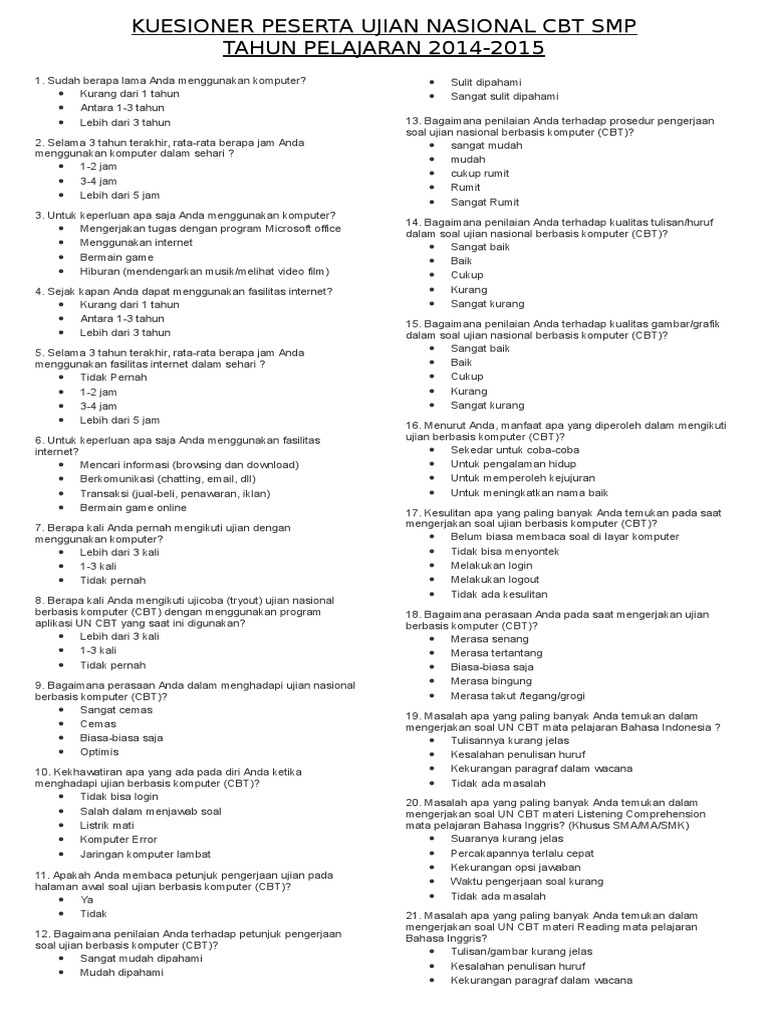 Angket Siswa Un Cbt Smp
