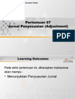 Pertemuan 07 Jurnal Penyesuaian (Adjustment) : Matakuliah: J0254/Akuntansi Dasar Tahun: 2005 Versi: 01/00