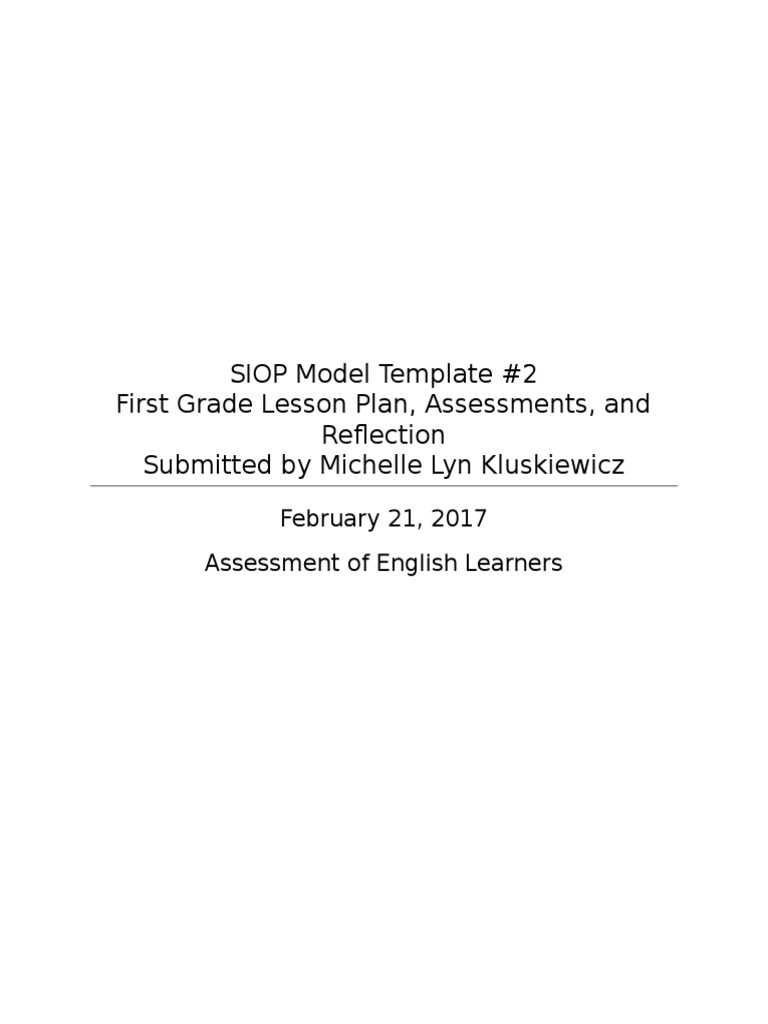 siop lesson plan | Educational Assessment | Lesson Plan