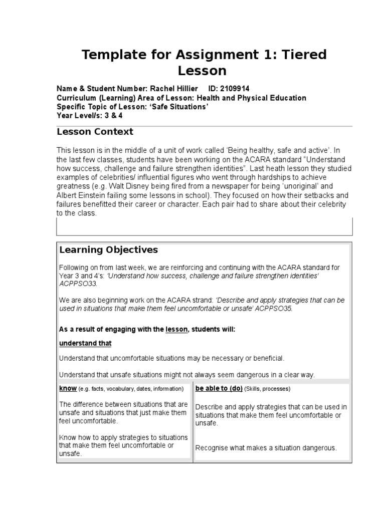 Tiered Lesson Plan Word Differentiated Instruction Lesson Plan