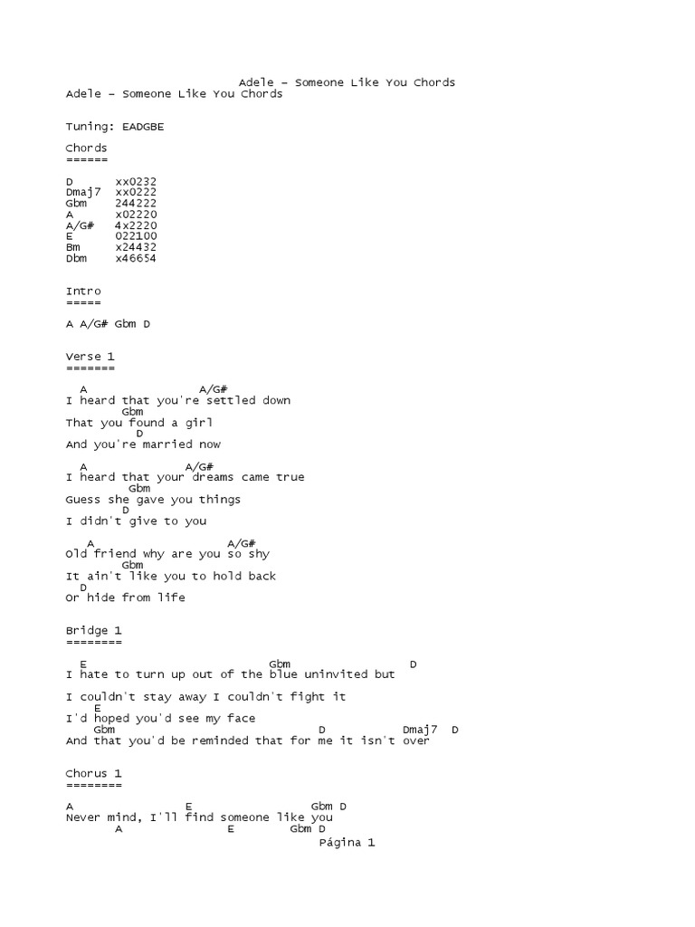 Adele Someone Like You Chords Pdf Song Structure