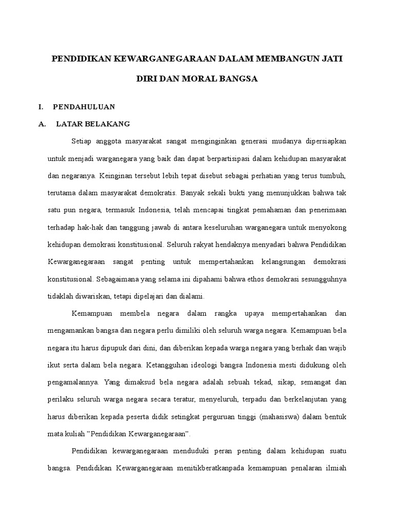 Pendidikan Kewarganegaraan Dalam Membangun Jati Diri Dan Moral Bangsa