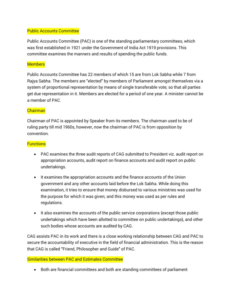 Public Accounts Committee Overview | PDF | Member Of Parliament ...