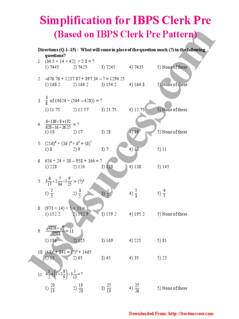IBPS Clerk Pre Exam Math Practice | PDF | Teaching Methods & Materials
