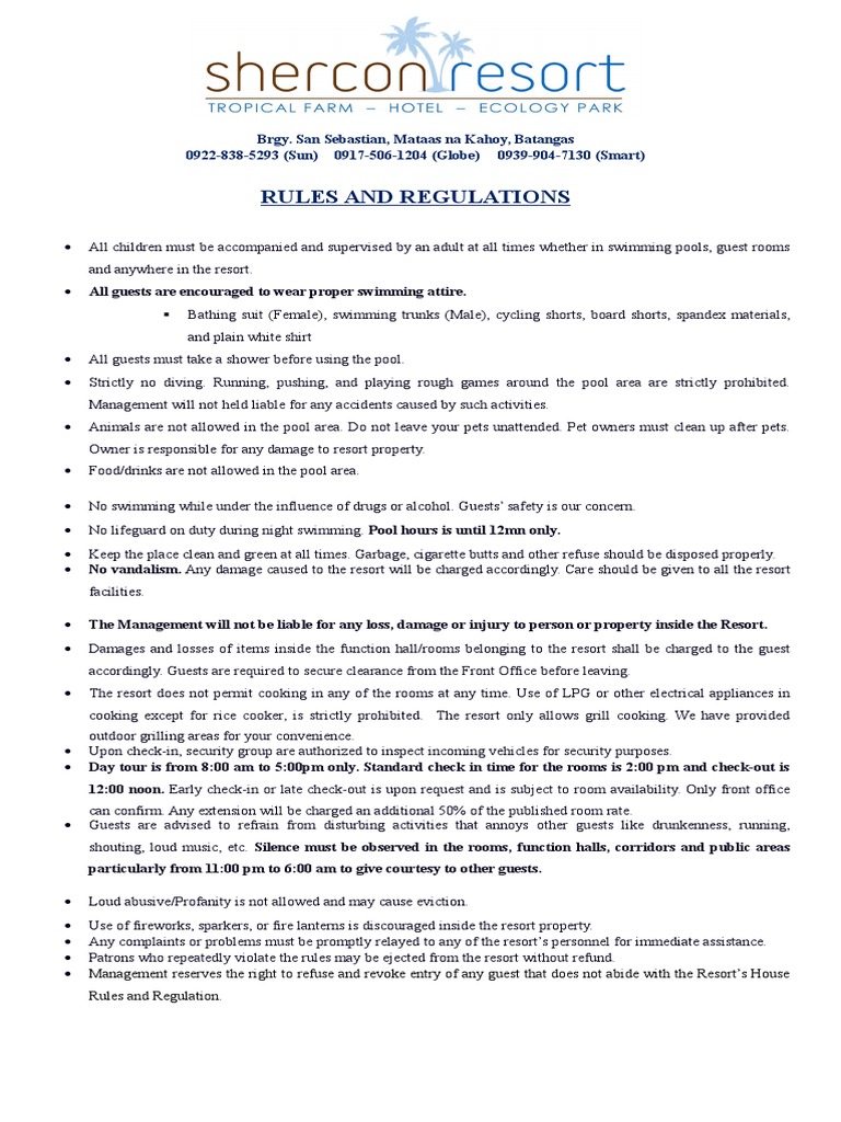 Resort House Rules and Regulations | PDF