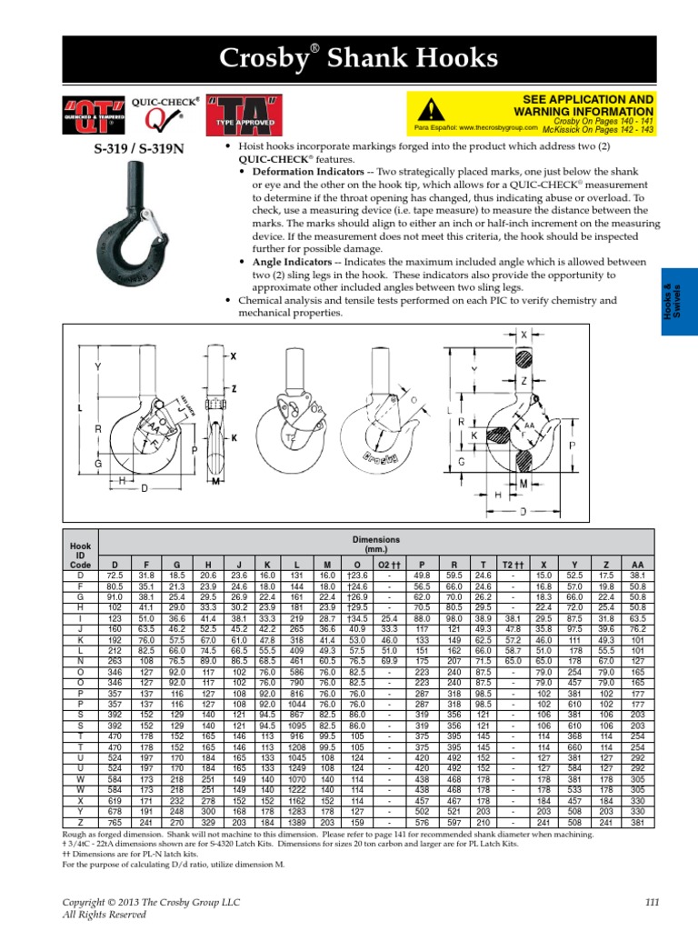 Crosby Shank Hooks QuicCheck Deformation Indicators PDF Building Engineering Applied