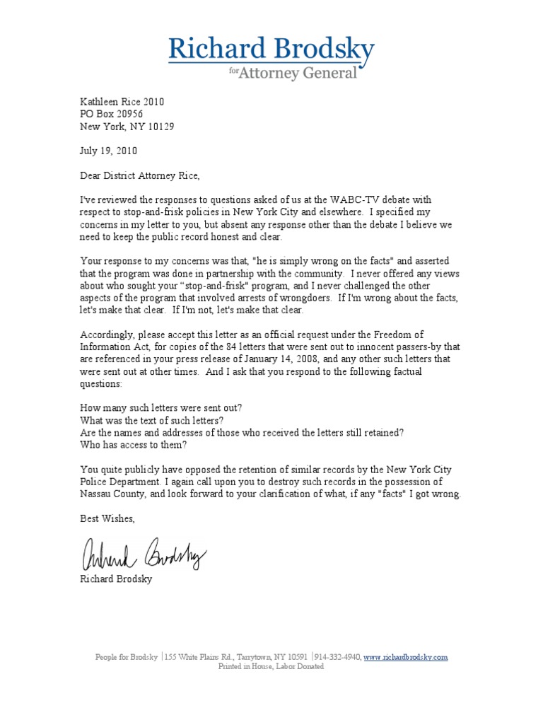 Letter To Katheen Rice - 7.19.10 | PDF