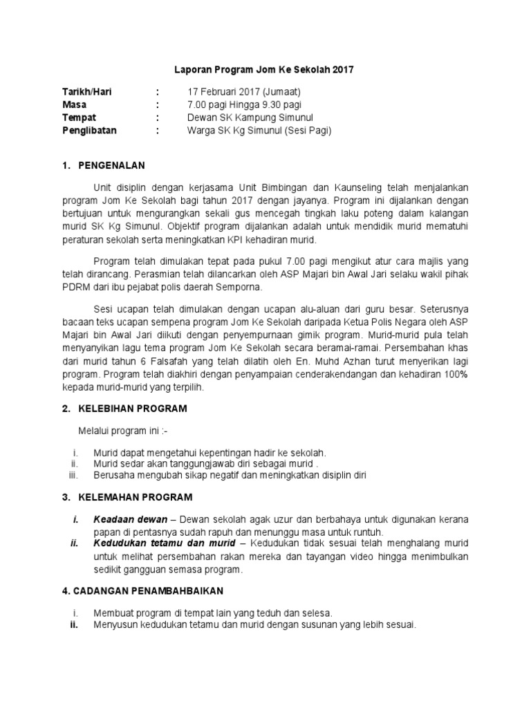 laporan program jom ke sekolah
