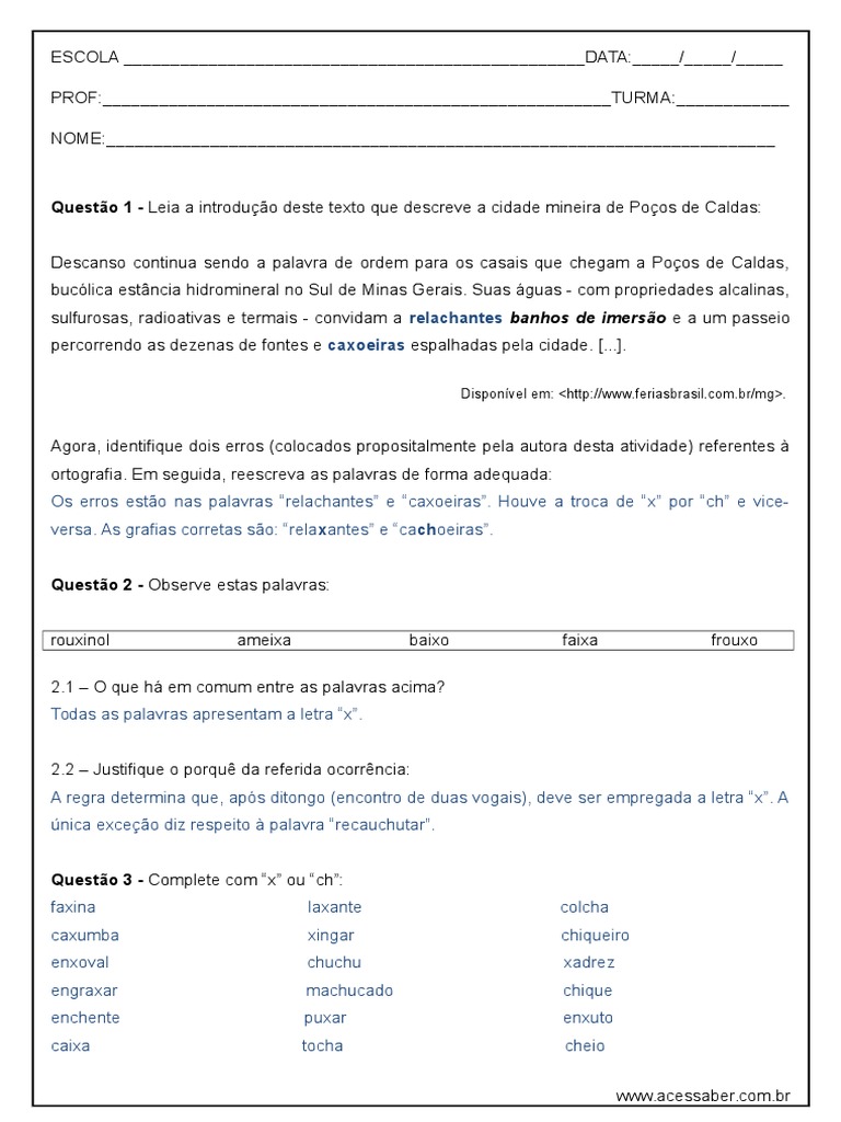 WORD: ATIVIDADES DE ORTOGRAFIA PARA O ENSINO FUNDAMENTAL