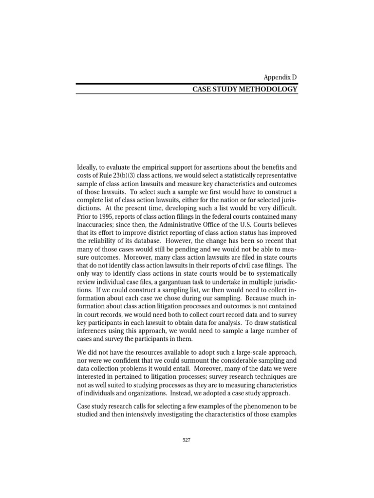 Case Study Methodology PDF Class Action Lawsuit