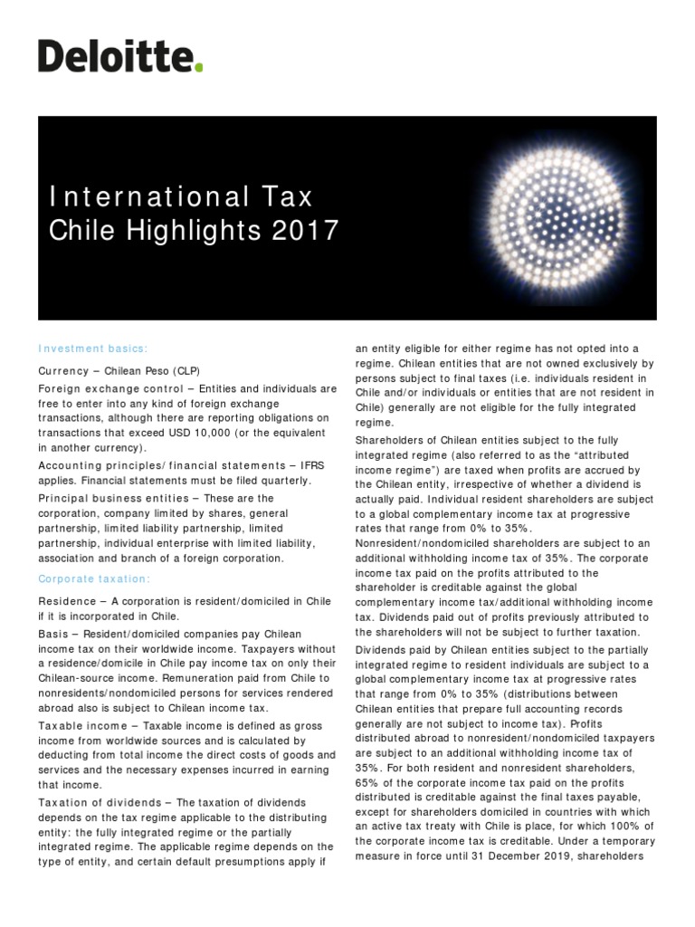 Chile International Tax Overview 2017 | PDF | Taxation In The United ...