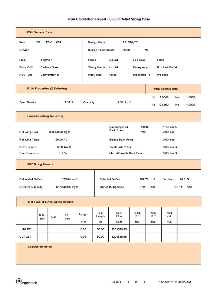 PSV Calculation Report - Liquid Relief Sizing Case: Const. Var | PDF ...