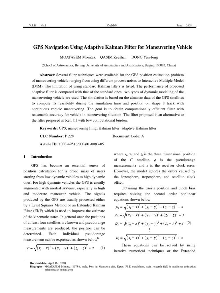 Adaptive Kalman Filter for GPS | PDF | Kalman Filter | Global ...