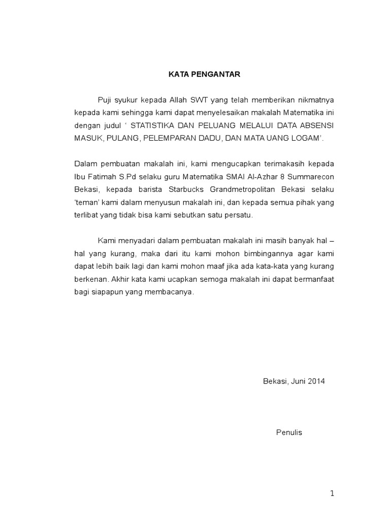 Kata Pengantar Daftar Isi Makalah Mtk