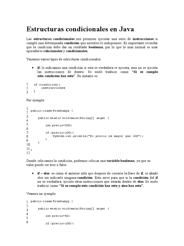 011 estructuras condicionales en java pdf comillas java lenguaje