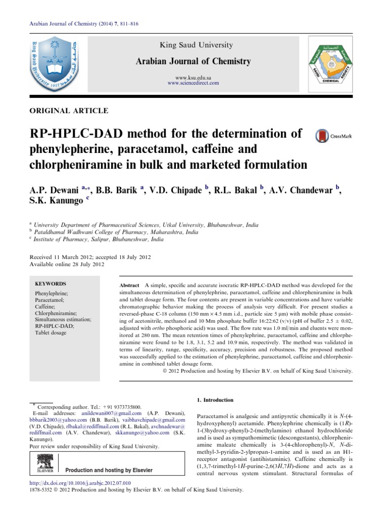 RPHPLCDAD Method For The Determination of Phenylepherine, Paracetamol