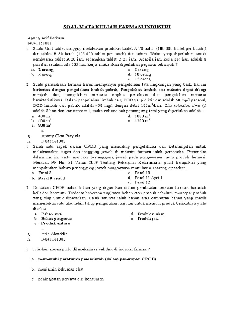 Soal Farmasi Industri