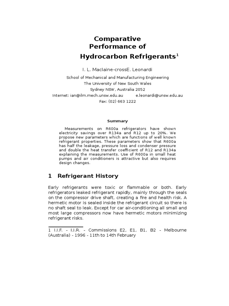 Hydrocarbon Refrigerants Comparision | PDF | Chlorofluorocarbon | Heat