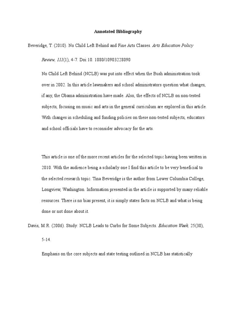 Annotated bibliography no child left behind essay 08 picture